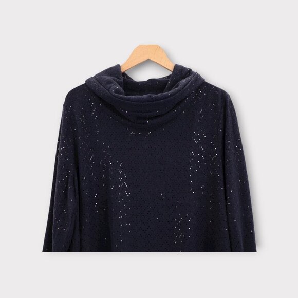 NWT Lane Bryant Sweater Plus Size 14/16 Cowl Neck Blue Sequins Stretch Pullover - Picture 2 of 16